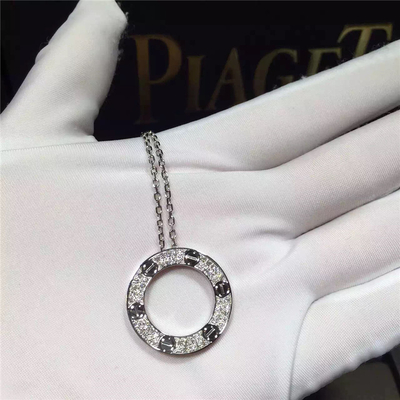 18K White Gold  Love Necklace , Real Diamond Paved 18k White Gold Necklace