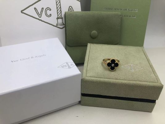 Качество Van Cleef и диамант круга оникса желтого золота кольца Альгамбра года сбора винограда Arpels фабрика