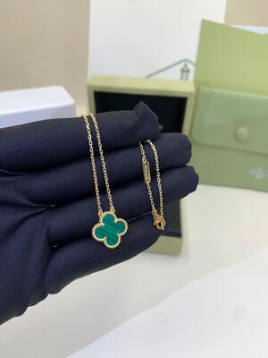 18K желто-золотой малахитовый средний ожерелье Lucky Girl VCA Vintage Alhambra Pendant