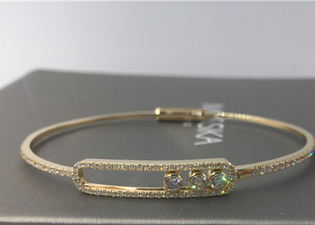 браслеты Bangle желтого золота ювелирных изделий 18K Парижа тонкие с 3 частями двигают диаманты